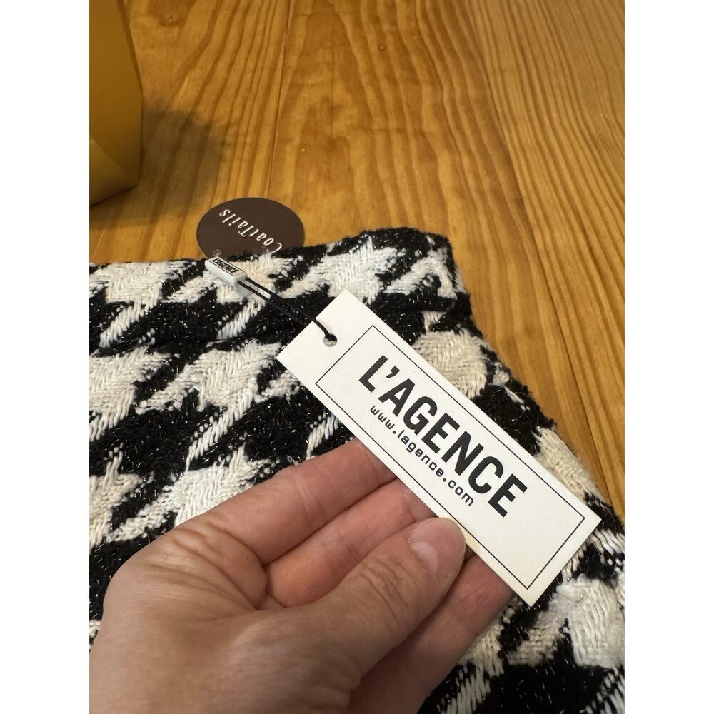 L'agence Marseille Mini Skirt Ecru/Black/Gold Houndstooth Women's Size 8 NWT - Picture 5 of 13